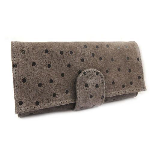 Grand porte-monnaie Cuir 'Frandi' taupe (petits pois)