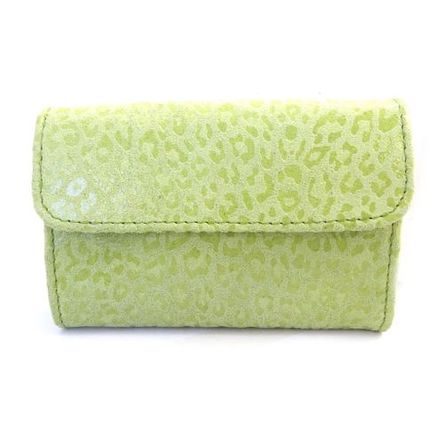 Porte-monnaie Cuir 'Frandi' vert anis (léopard)