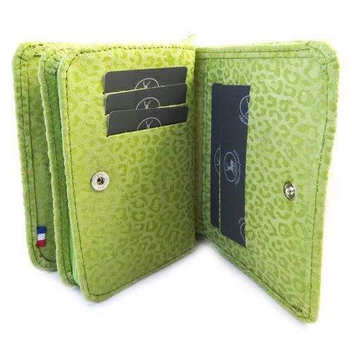 PROMOTION ! Portefeuille Cuir 'Frandi' vert anis (léopard)
