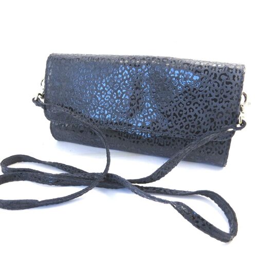 PROMOTION ! Sac pochette cuir 'Frandi' marine (2 soufflets) Léopard