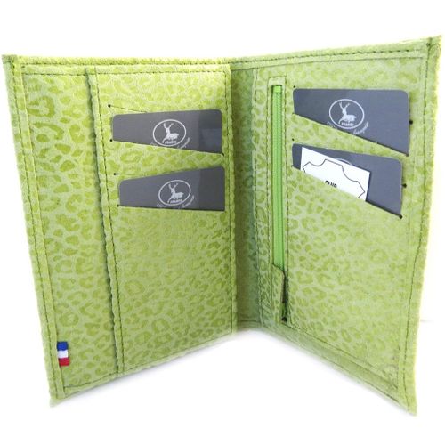 Portefeuille Cuir 'Frandi' vert anis (léopard)