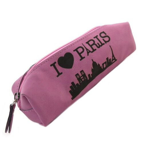 PROMOTION ! Trousse rétro 'I Love Paris' rose - 21x7x5. 5 cm