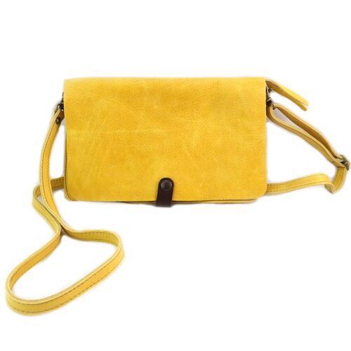 PROMOTION ! Sac artisanal cuir 'Soleil du Sud' jaune vintage (multi-compartiments)- 26x17x4 cm