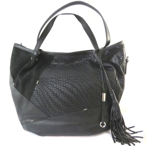 PROMOTION ! Sac cuir 'Gianni Conti' noir patchwork - 32x28x17 cm
