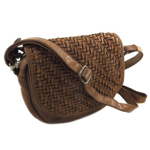PROMOTION ! Sac cuir 'Gianni Conti' cognac tressé - 22x16. 5x6 cm