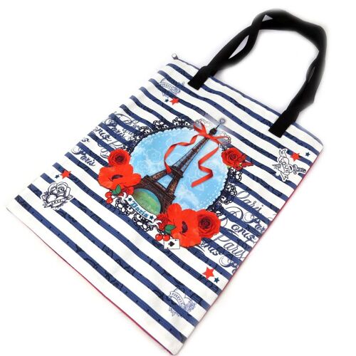 PROMOTION ! Sac shopping 'Tour Eiffel Tatouage' bleu blanc rouge - 43x34 cm