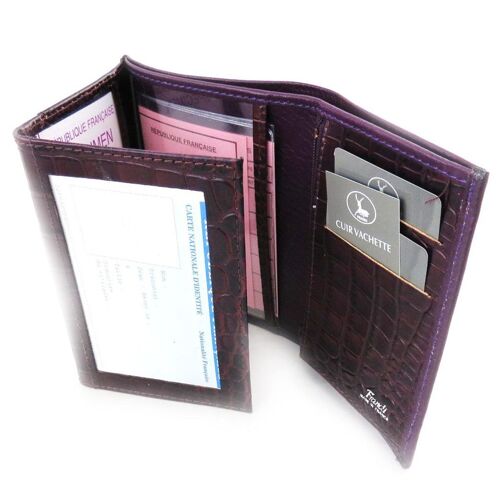 Portefeuille Cuir européen 'Frandi' violet (york / croco) (3 volets)