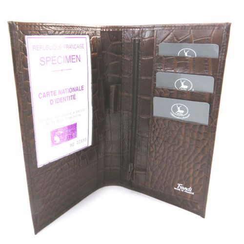 PROMOTION ! Porte-chéquier Cuir 'Frandi' marron chocolat (croco)