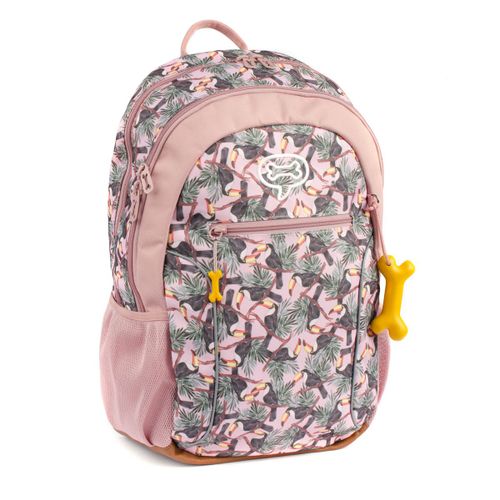 PROMOTION ! Sac à dos double 'Stones and Bones' rose marron (toucans) - 48x31x17 cm
