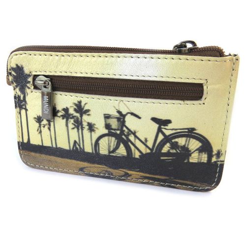 Porte-monnaie cuir 'Mundi' marron multicolore vintage - 12x7. 5 cm