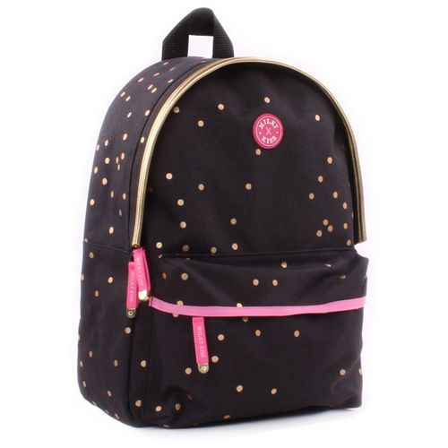 PROMOTION ! Sac à dos créateur 'Milky Kiss' noir doré rose (pois) - 39x29x16 cm