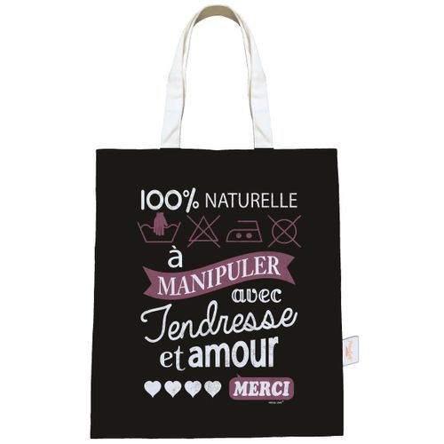 PROMOTION ! Sac coton / tote bag 'Messages' noir (100% Naturelle. . . ) - 44x38 cm