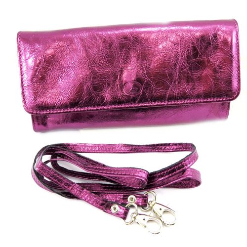 Sac pochette cuir 'Frandi' aubergine (2 soufflets)