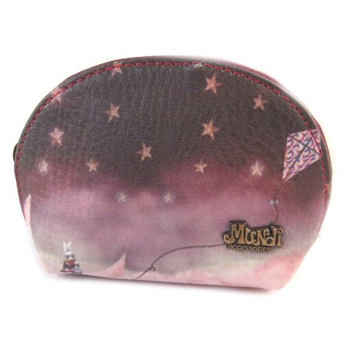 PROMOTION ! Porte-monnaie zippé 'Mundi' rose - Lune - 10. 5x7. 5x3 cm