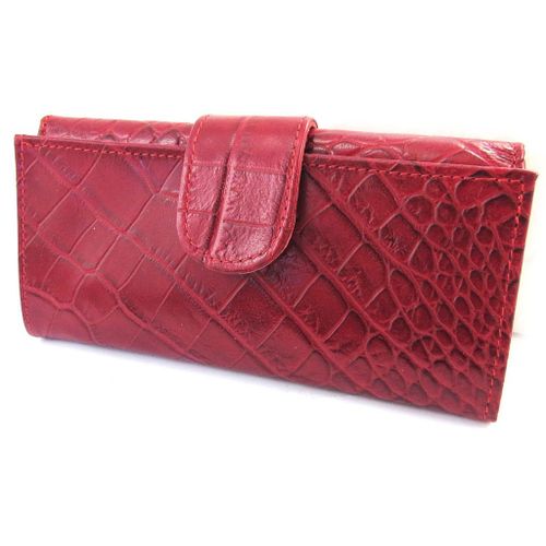 PROMOTION ! Grand porte-monnaie Cuir 'Frandi' rouge (croco)
