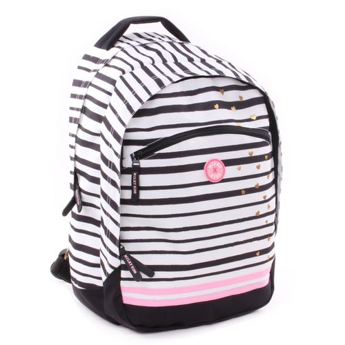 PROMOTION ! Sac à dos double 'Milky Kiss' blanc noir rose (rayures) - 45x28x20 cm