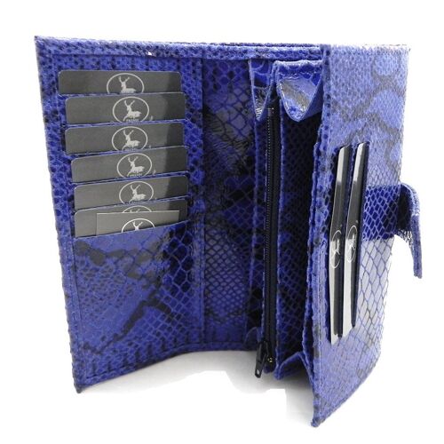 PROMOTION ! Grand porte-monnaie Cuir 'Frandi' bleu (motif python)