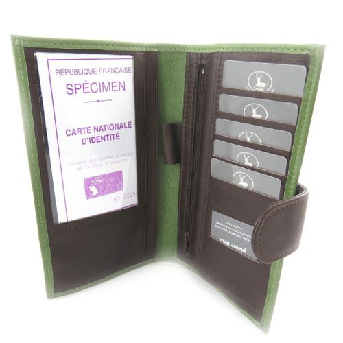PROMOTION ! Porte-chéquier Cuir 'Frandi' vert marron