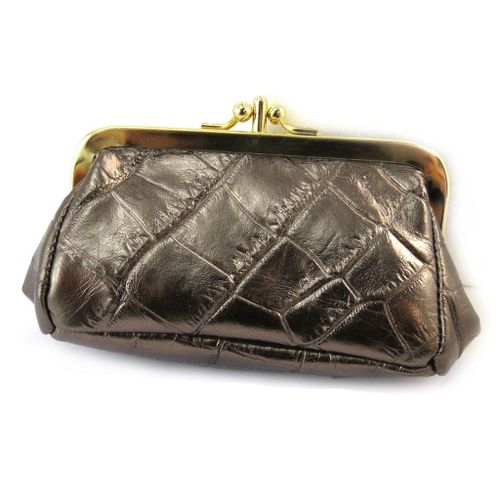 PROMOTION ! Porte-monnaie Cuir 'Frandi' marron métal (croco)