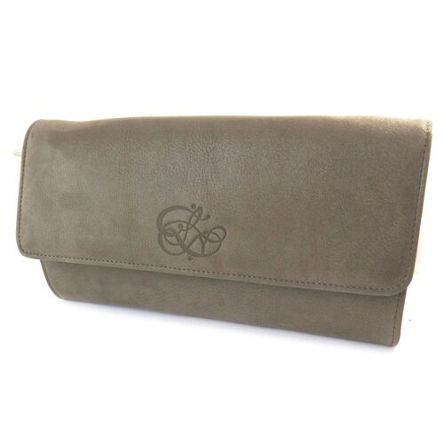 PROMOTION ! Sac pochette cuir pailleté 'Les Trésors De Lily' taupe (2 compartiments) - 16x8x3 cm