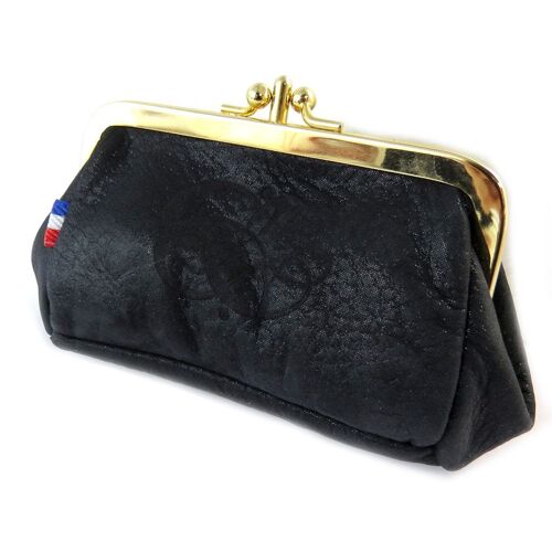 PROMOTION ! Porte-monnaie cuir pailleté 'Les Trésors De Lily' noir (2 compartiments) - 12. 5x7x4. 5 cm