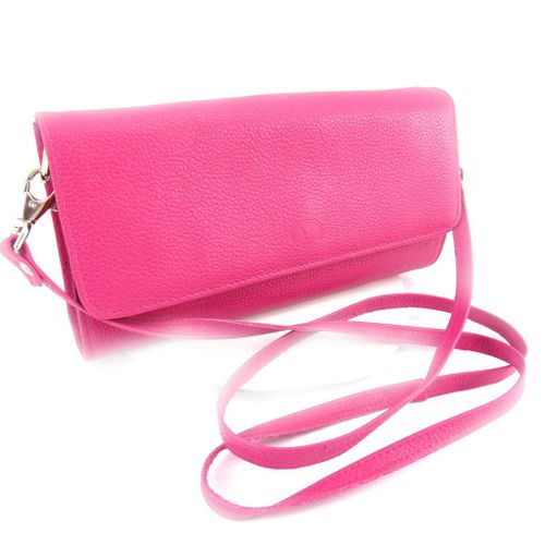 Sac pochette cuir 'Frandi' rose bonbon (2 soufflets)