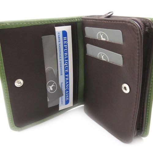 Portefeuille Cuir 'Frandi' vert marron