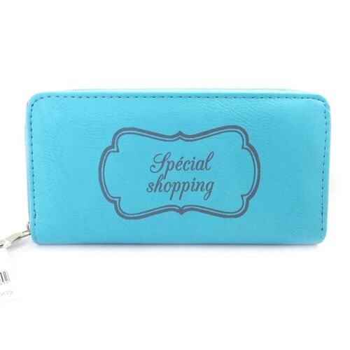 Grand porte-monnaie zippé 'Spécial Shopping' turquoise