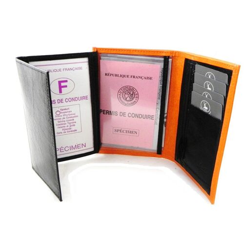 Portefeuille Cuir 'Frandi' orange noir vernis (3 volets)