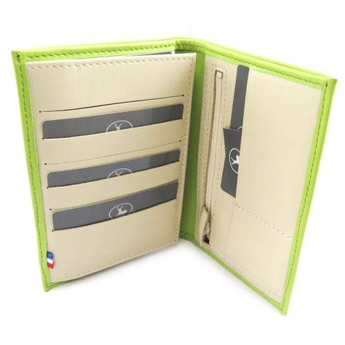 Portefeuille Cuir 'Frandi' vert pistache beige (cartes +)