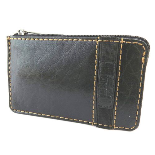 PROMOTION ! Porte-monnaie cuir 'Mundi' noir vintage - 12x7. 2 cm