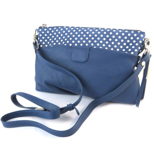 PROMOTION ! Sac cuir 'Gianni Conti' bleu petits pois - 28x17x7 cm