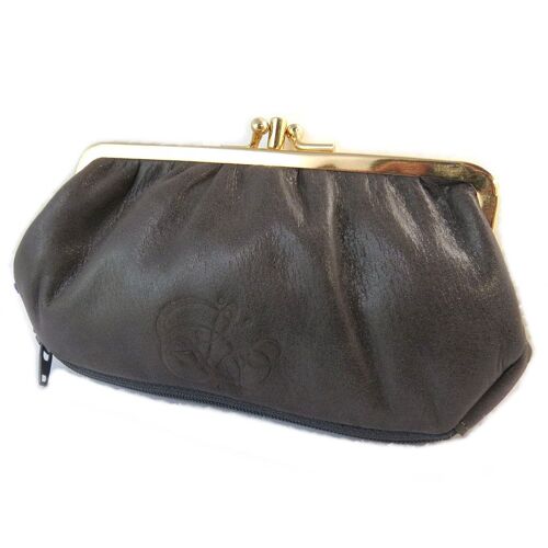 PROMOTION ! Porte-monnaie cuir pailleté 'Les Trésors De Lily' gris fumé (3 compartiments) - 17. 5x10x4 cm