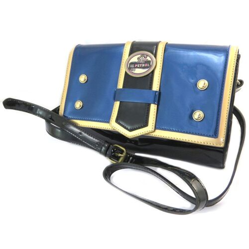 Sac pochette 'Lili Petrol' bleu noir vernis - 28x17. 5x8. 5 cm