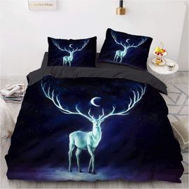 Parure De Lit, Plusieurs Tailles, Motif Dragon Noir, Hibou, Housse De Couette 52 % Coton, Douce Et Confortable, Avec 2 Taies D'oreiller 80 X 80 Cm, Élan.