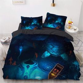 Parure De Lit Plusieurs Tailles Dragon Noir, Housse De Couette Hibou 52% Coton Housse De Couette Douce Et Confortable + 2 Taies D'oreiller 80x80cm, Tortue De Mer