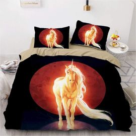 Parure De Lit Plusieurs Tailles Dragon Noir, Housse De Couette Hibou 52% Coton Housse De Couette Douce Et Confortable + 2 Taies D'oreiller 80x80cm, Licorne