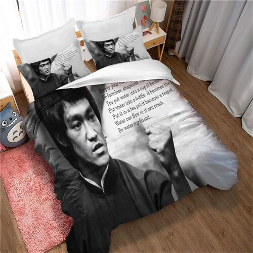 Parure De Lit Ste-X Avec Housse De Couette Kung Fu Bruce Lee Pour Hommes Et Jeunes Garçons, 2 Taies D'oreiller, Fermeture Éclair Dissimulée