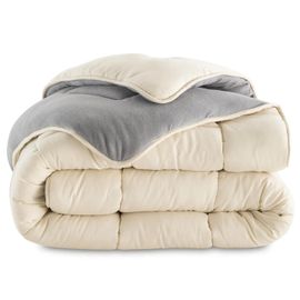 Couette 200x200 Cm Zoe Polaire Biface Gris Et Crème 400 Gr
