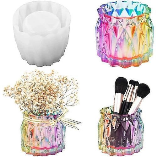 Boîte de rangement en résine - Moule en silicone pour pot de fleurs - Moule époxy pour pinceaux de maquillage - Résine de silicone