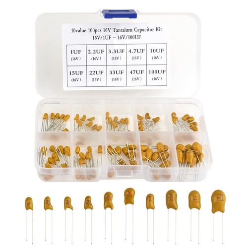 Lot de 100 condensateurs en tantale 16 V 1 uf 100 uf avec boîte en plastique