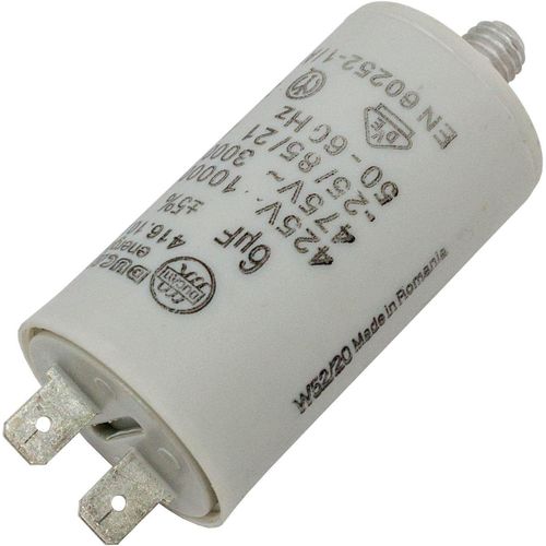 Condensateur de démarrage 416.10.82 B [incl. fiche 6,3x0,8mm] | Condensateur moteur 6µF 400V 30x56mm I Condensateur dans boîtier plastique iso