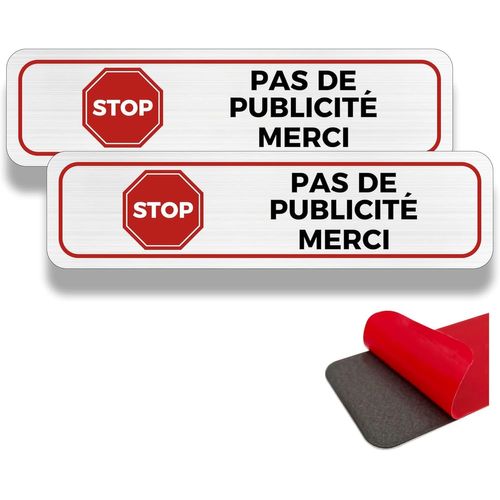 Interdiction de publicité,panneau de boîte aux lettres,étiquette de boîte aux lettres,190 X 50 mm,aluminium brossé,épaisseur 3 mm,extérieur inox autocollant (2)