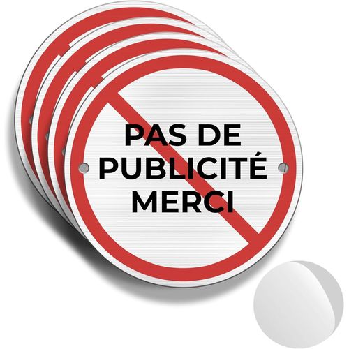 4 Interdiction de publicité,panneau de boîte aux lettres,étiquette de boîte aux lettres,¿85 mm,aluminium brossé,épaisseur 3 mm,extérieur inox autocollant
