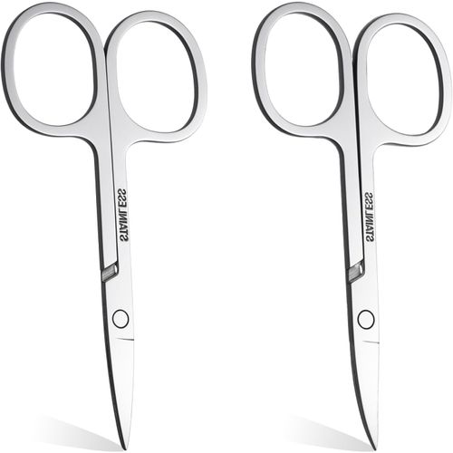 Lot De 2 Petits Ciseaux De Soin Du Visage En Acier Inoxydable - Ciseaux À Sourcils Incurvés Et Droits - Ciseaux À Barbe - Ciseaux Cosmétiques Pour Sourcils, Cils, Moustaches, Ongles (8,5 Cm)