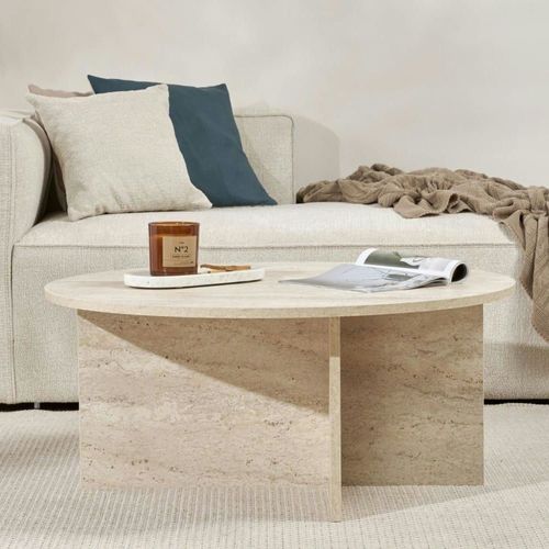 Table Basse Ronde Moderne - Décor Travertin