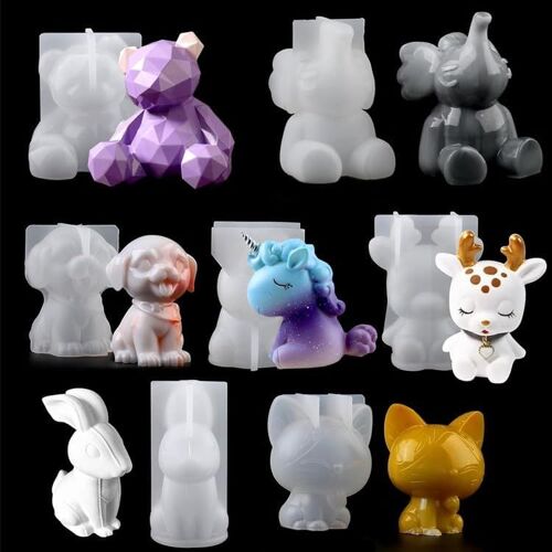 MEVRONISSHOP-7 PC Moules Résine Époxy Animaux 3D Licorne Éléphant Ours Chien Lapin pour DIY Déco Bureau Décoration Intérieure