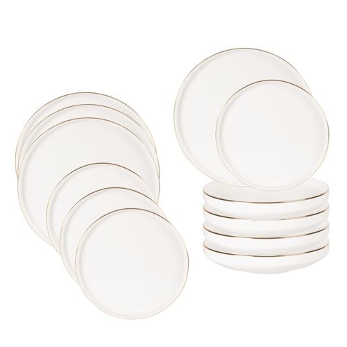 Service De Table 12 Pièces En Porcelaine Blanche Et Liseré Doré