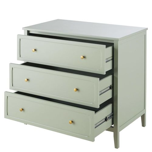 Commode Compatible Plan À Langer 3 Tiroirs Vert Clair Et Métal Coloris Laiton