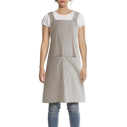 TIANYI-Tablier de Coton Lin avec Poche, Tablier de Cuisine, Chef Style Japonais Halter Cross Bandage Apron, Restaurant Café Barbecue Poterie Vêtement de Travail pour Serveuse Femme Homme, Kaki
